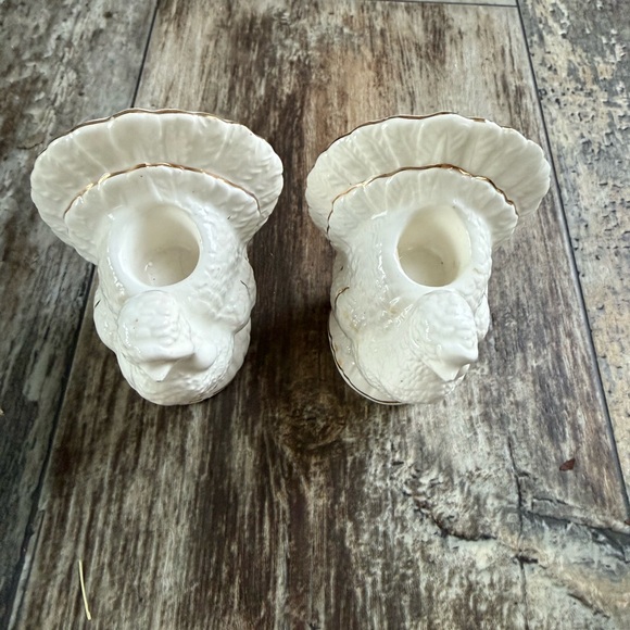 2 for $20 sale: 2 VINTAGE THANKSGIVING CERAMIC TURKEY CANDLE HOLDERS WHITE GOLD - Picture 2 of 5